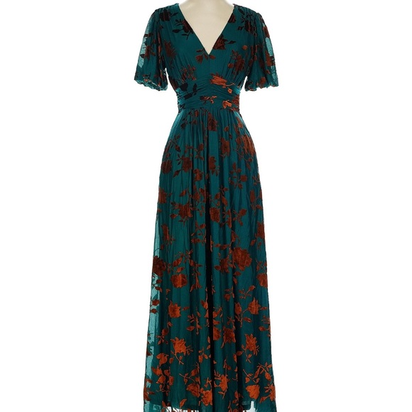 Baltic Born Dresses & Skirts - Baltic Born Green with Copper Velvet Tiered Maxi Dress